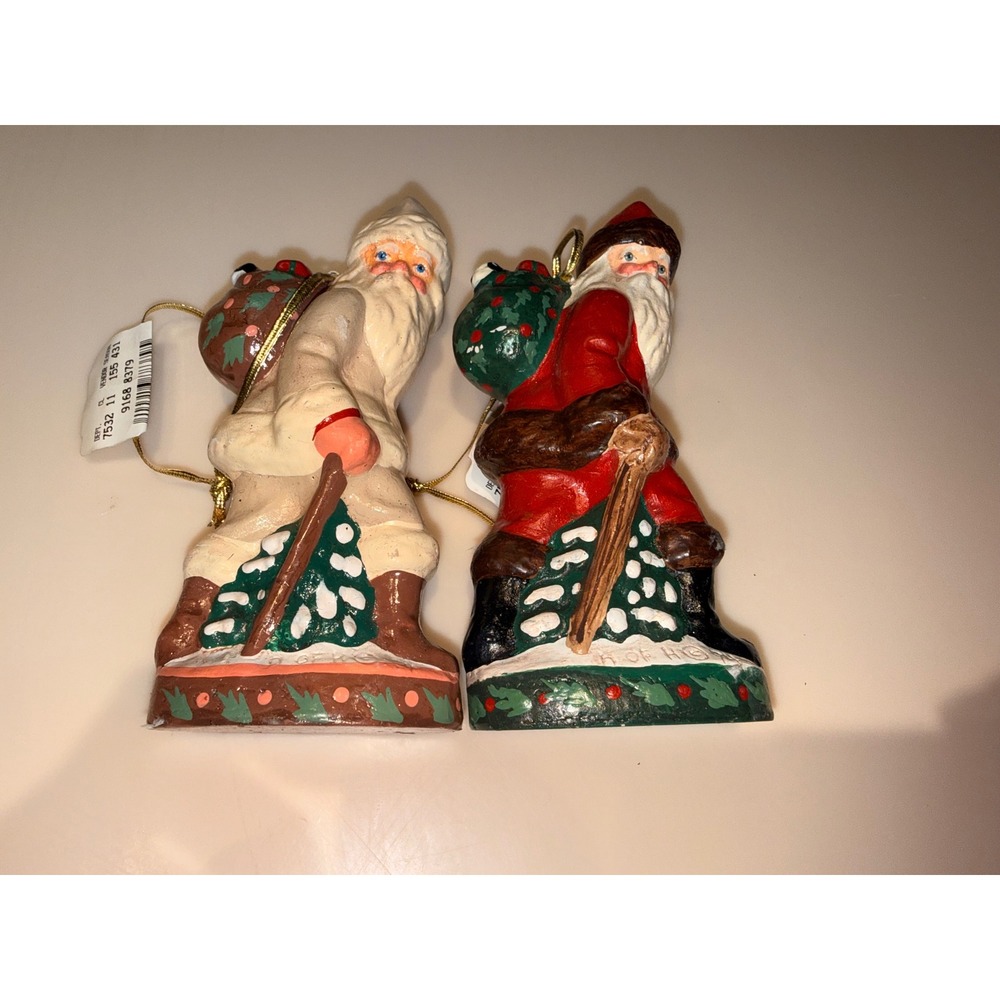 Vintage House of Hatten Santa Ornament Set Father Christmas 1994 Folk Art w/ Tag - Picture 6 of 10